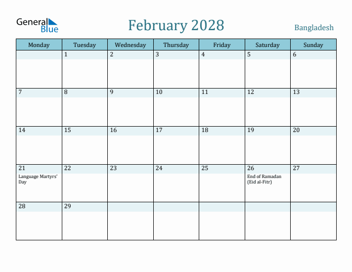 February 2028 Calendar with Holidays