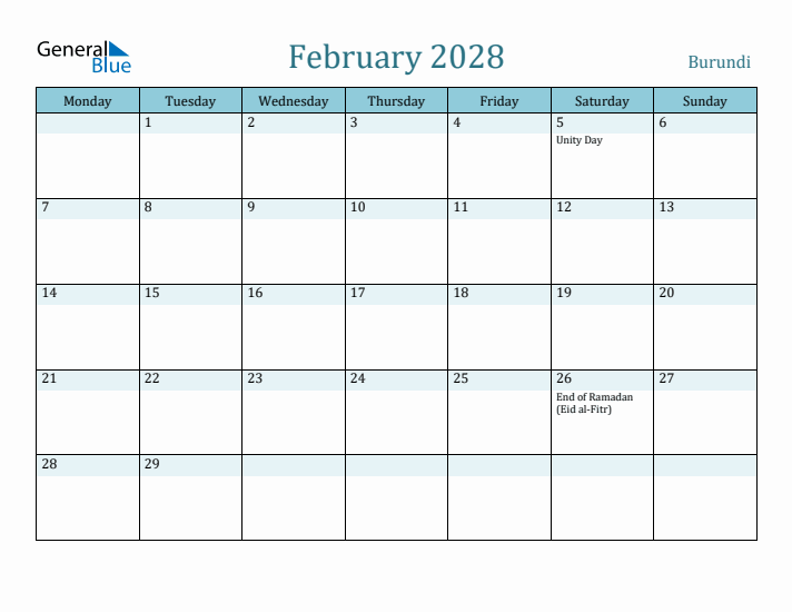 February 2028 Calendar with Holidays