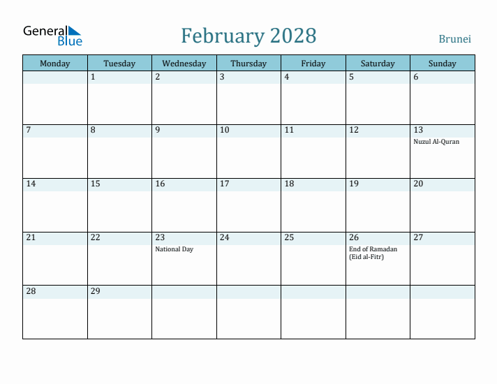 February 2028 Calendar with Holidays