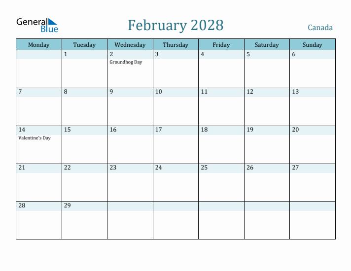 February 2028 Calendar with Holidays