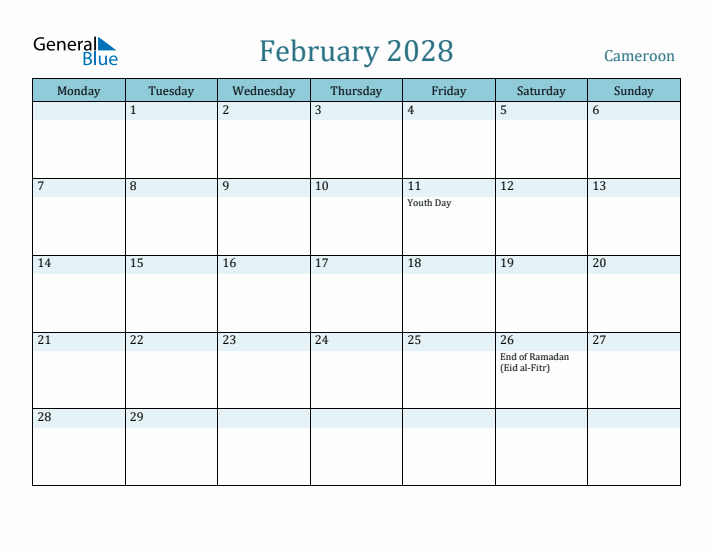 February 2028 Calendar with Holidays