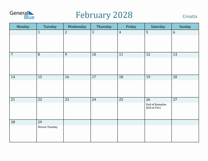 February 2028 Calendar with Holidays