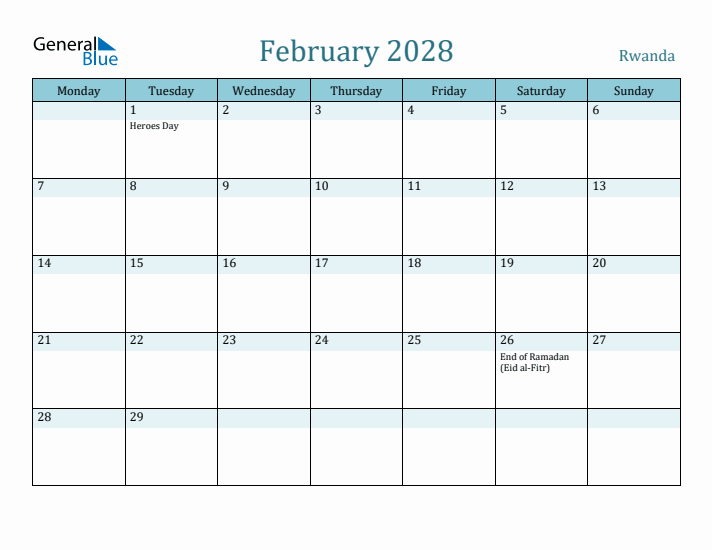 February 2028 Calendar with Holidays