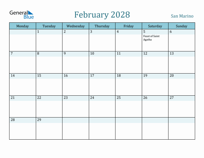 February 2028 Calendar with Holidays