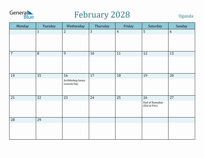 February 2028 Calendar with Holidays