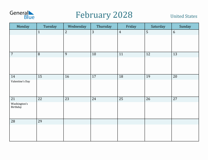 February 2028 Calendar with Holidays