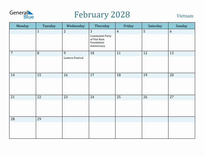 February 2028 Calendar with Holidays