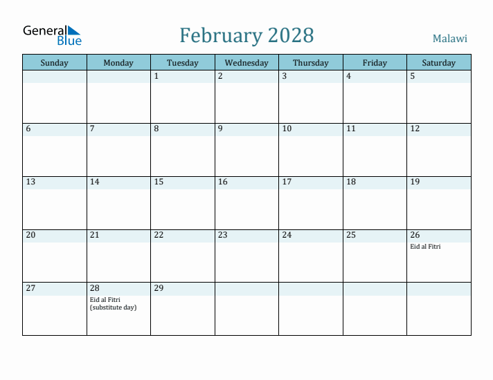 February 2028 Calendar with Holidays