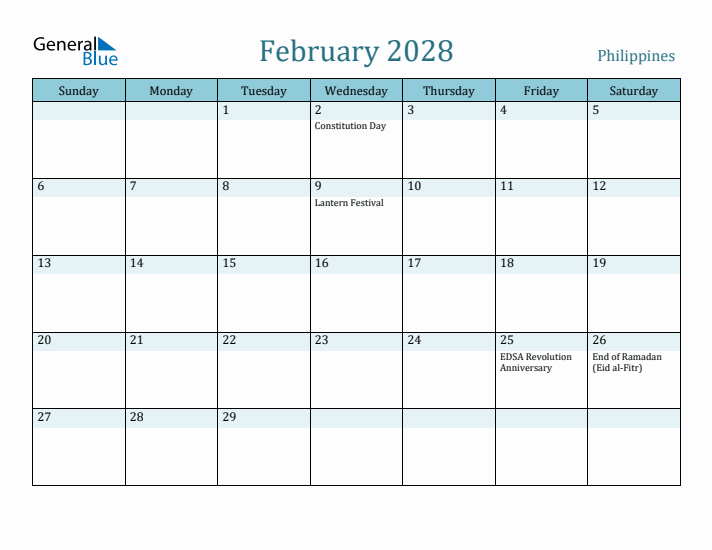 February 2028 Calendar with Holidays