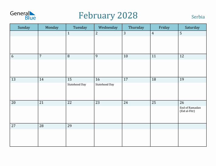 February 2028 Calendar with Holidays