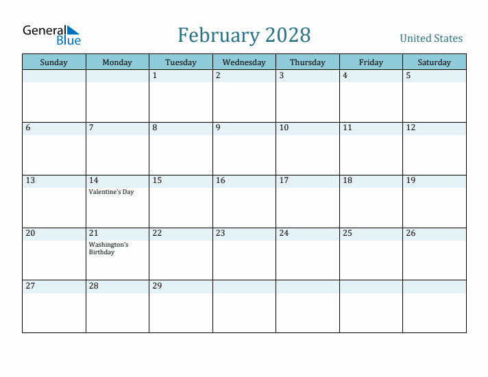 February 2028 Calendar with Holidays