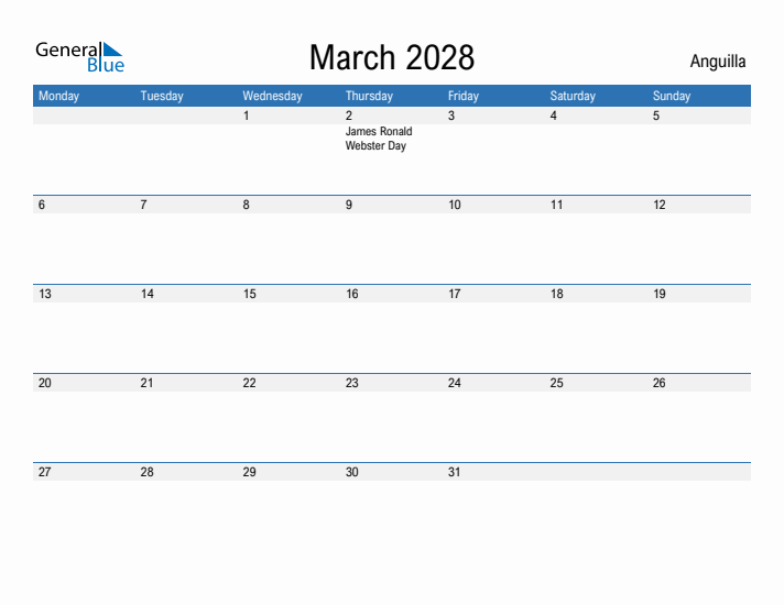 Fillable March 2028 Calendar