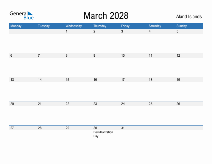 Fillable March 2028 Calendar