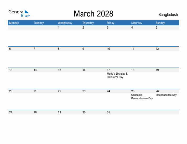 Fillable March 2028 Calendar