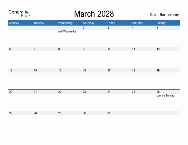 Fillable March 2028 Calendar