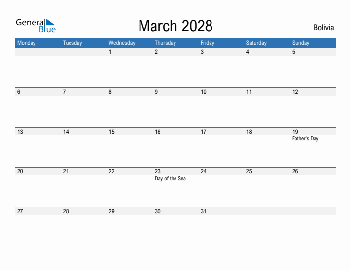 Fillable March 2028 Calendar