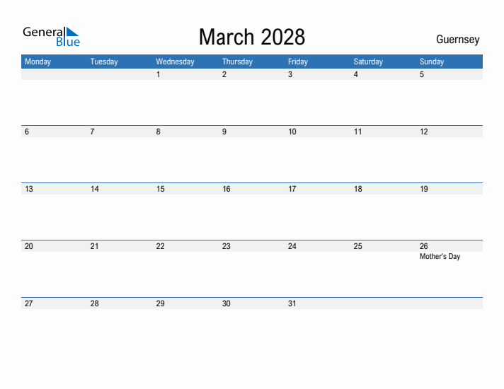 Fillable March 2028 Calendar