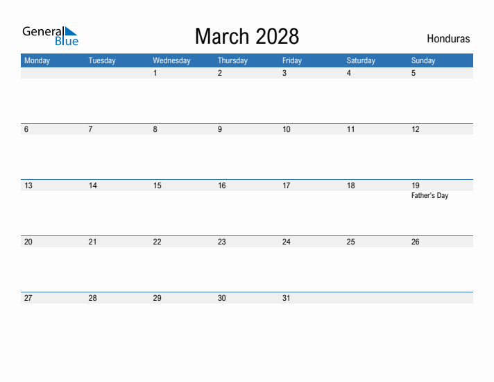 Fillable March 2028 Calendar