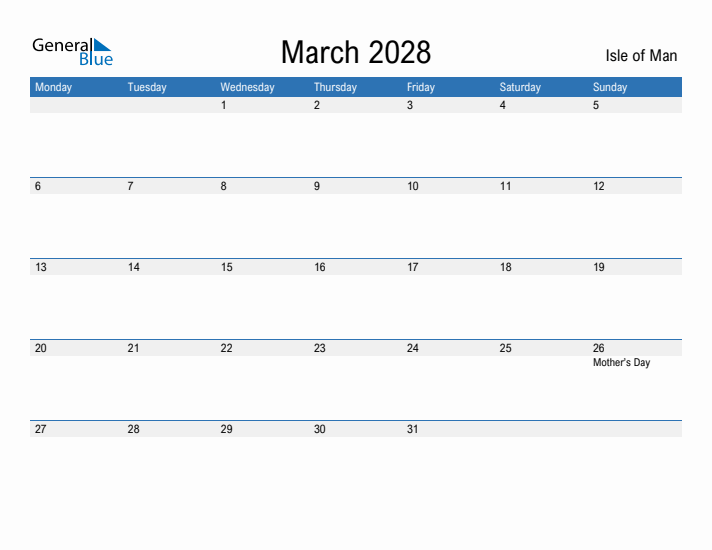 Fillable March 2028 Calendar