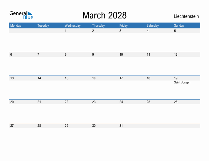 Fillable March 2028 Calendar