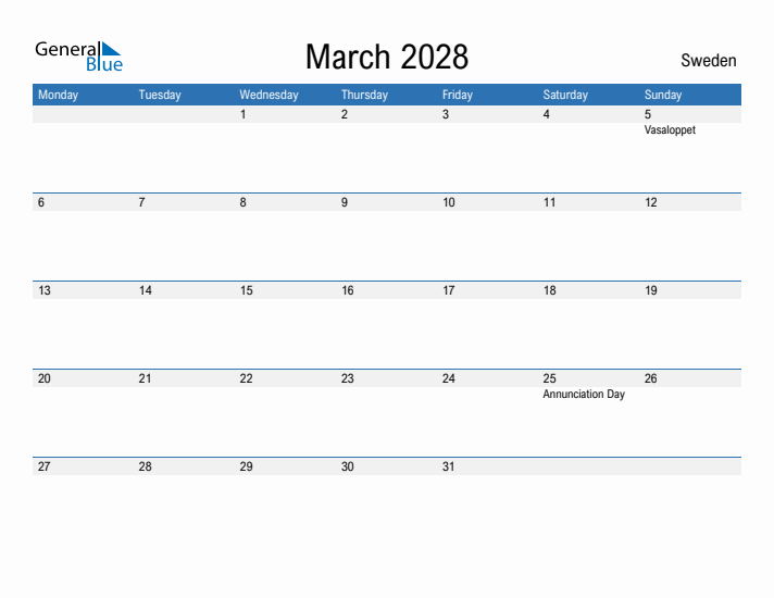 Fillable March 2028 Calendar