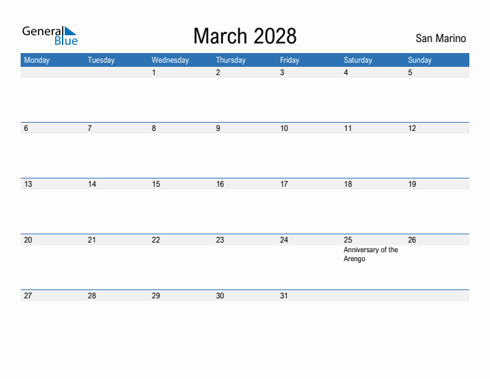 Fillable March 2028 Calendar