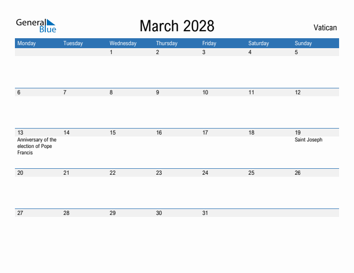 Fillable March 2028 Calendar