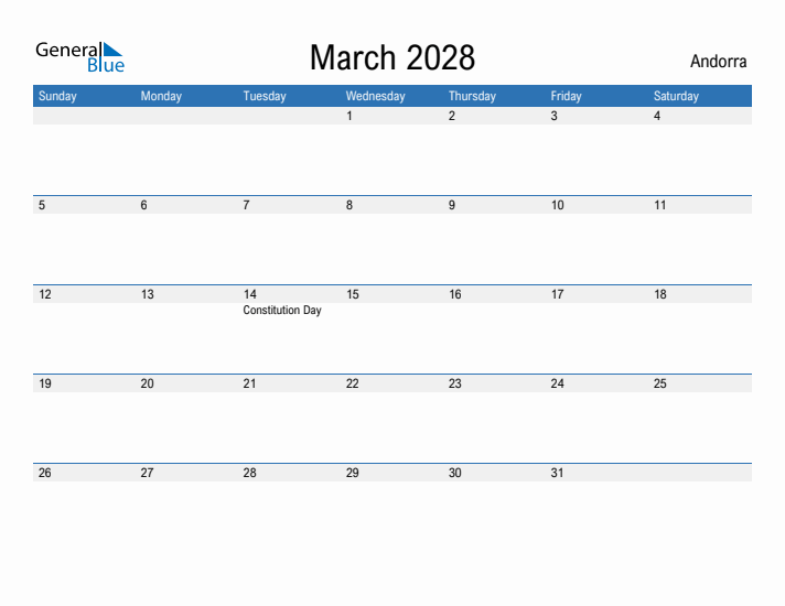 Fillable March 2028 Calendar