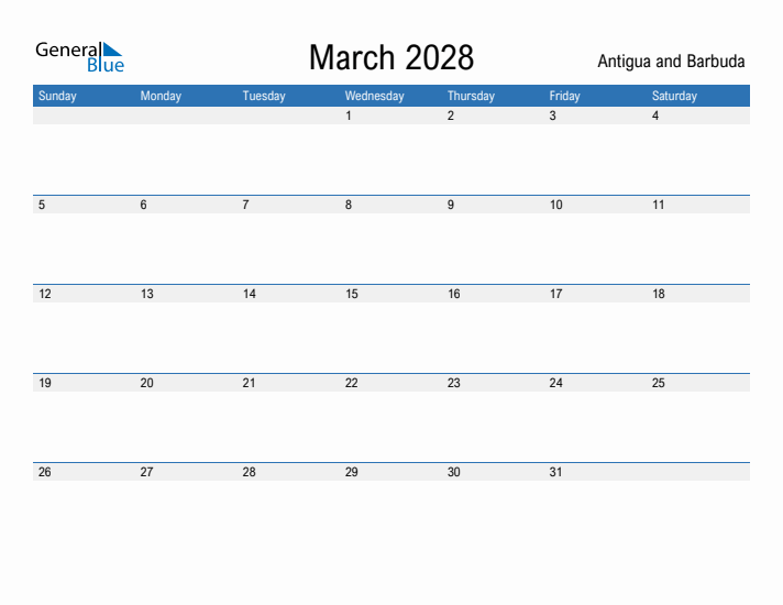 Fillable March 2028 Calendar