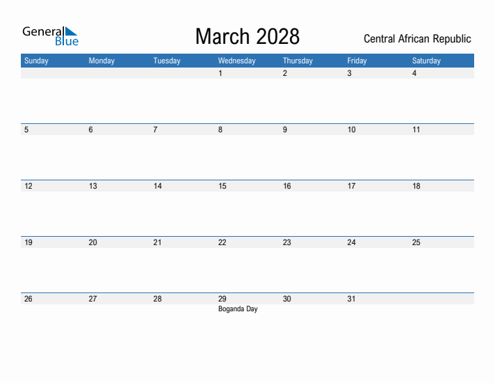 Fillable March 2028 Calendar