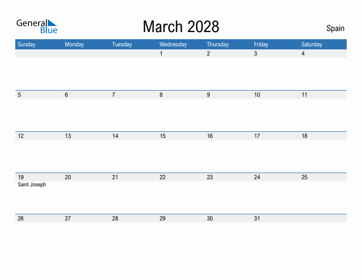 Fillable March 2028 Calendar