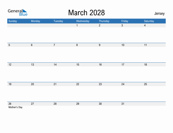 Fillable March 2028 Calendar