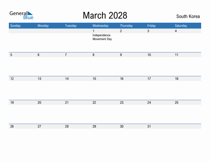 Fillable March 2028 Calendar