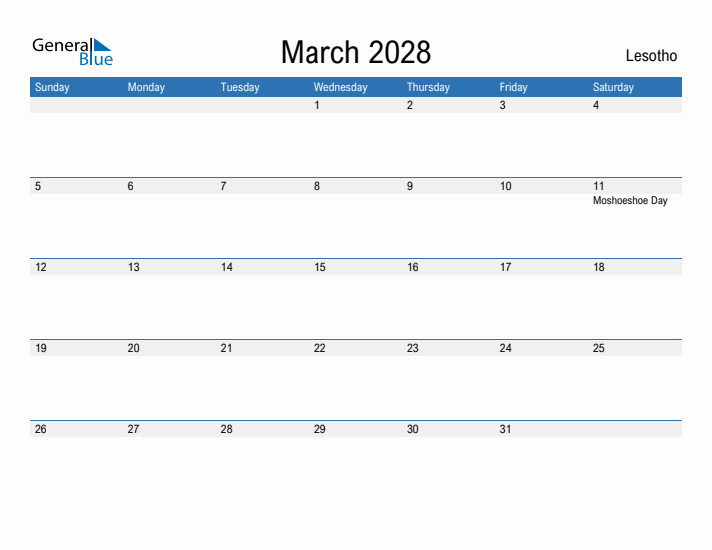 Fillable March 2028 Calendar