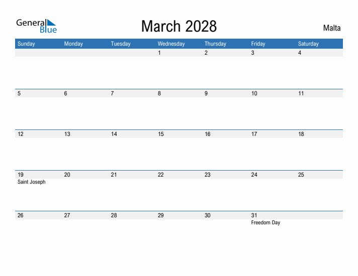 Fillable March 2028 Calendar