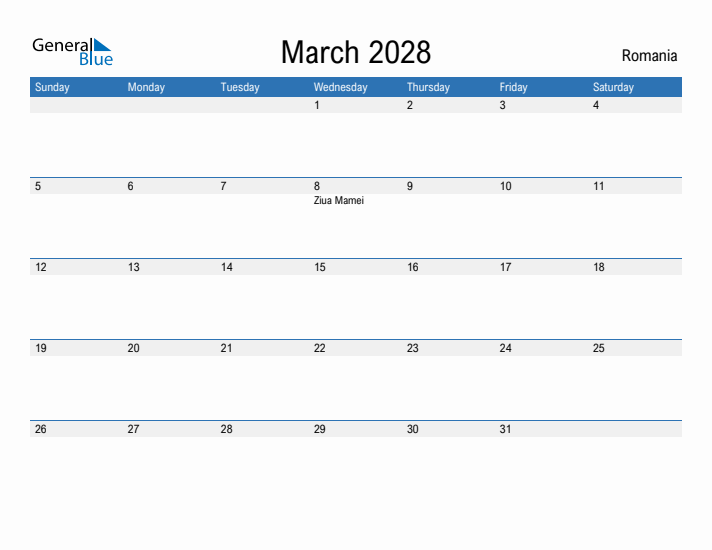 Fillable March 2028 Calendar