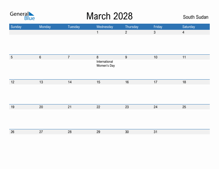 Fillable March 2028 Calendar