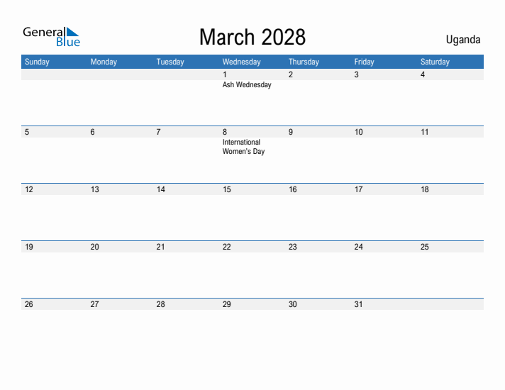 Fillable March 2028 Calendar