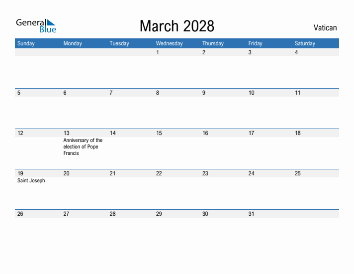 Fillable March 2028 Calendar