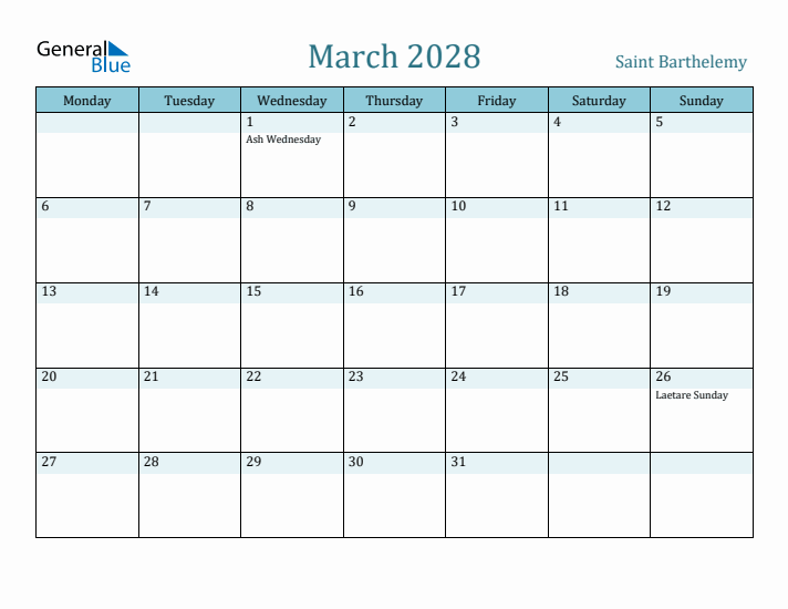 March 2028 Calendar with Holidays