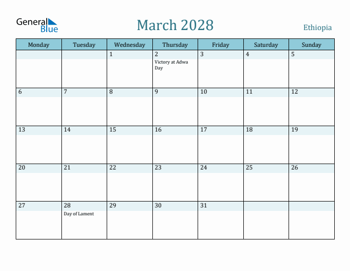 March 2028 Calendar with Holidays