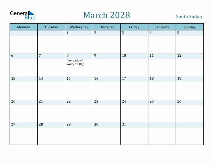 March 2028 Calendar with Holidays