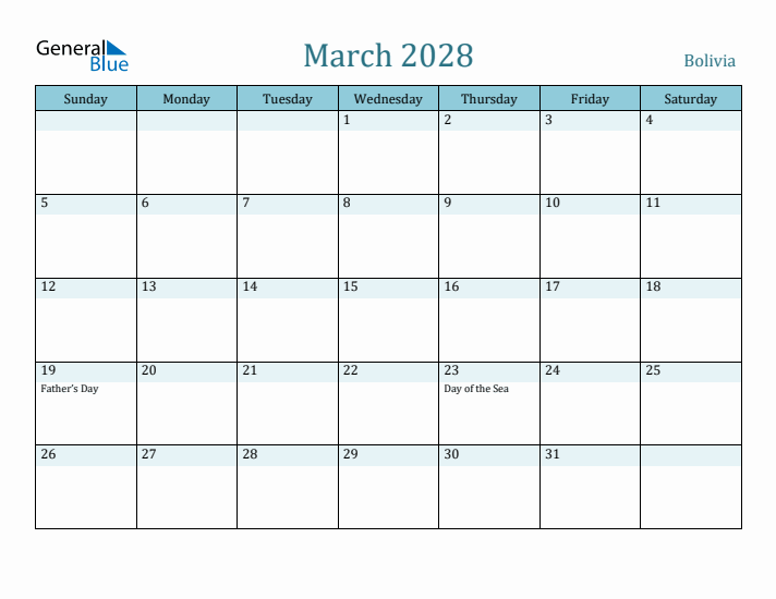 March 2028 Calendar with Holidays