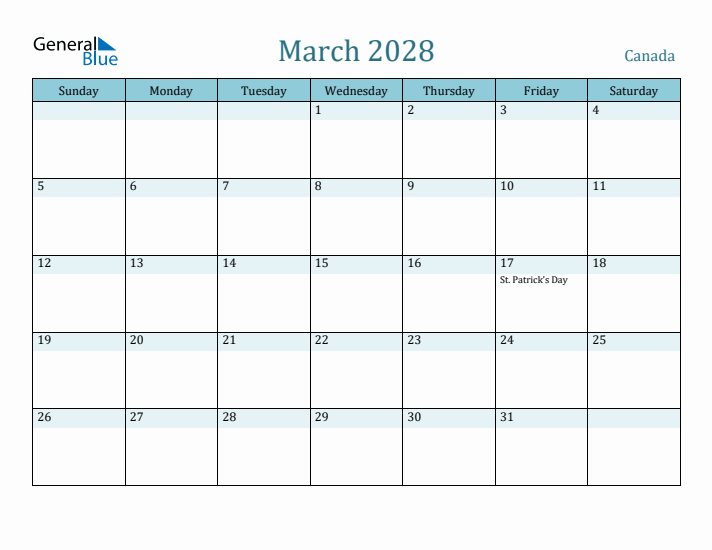 March 2028 Calendar with Holidays