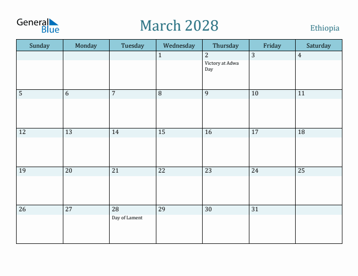 March 2028 Calendar with Holidays