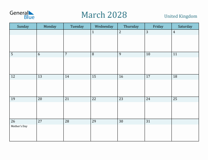 March 2028 Calendar with Holidays