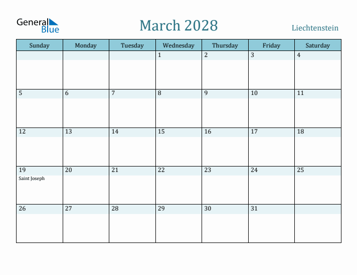 March 2028 Calendar with Holidays