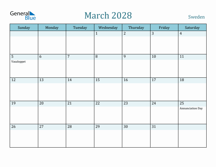 March 2028 Calendar with Holidays