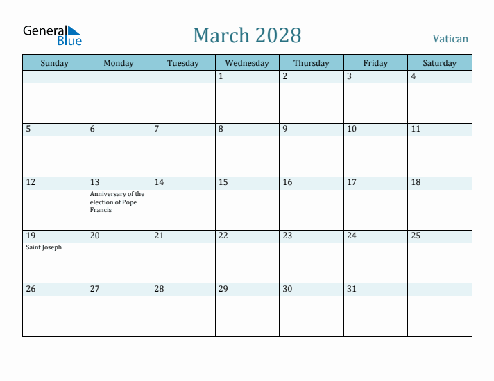 March 2028 Calendar with Holidays