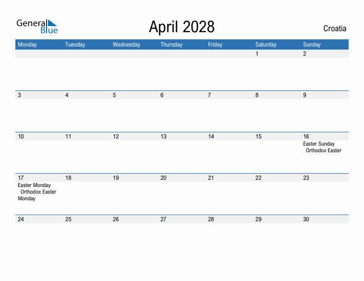 Fillable April 2028 Calendar